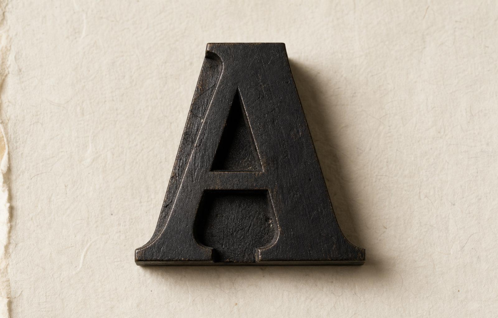 Holzletter A auf Büttenpapier